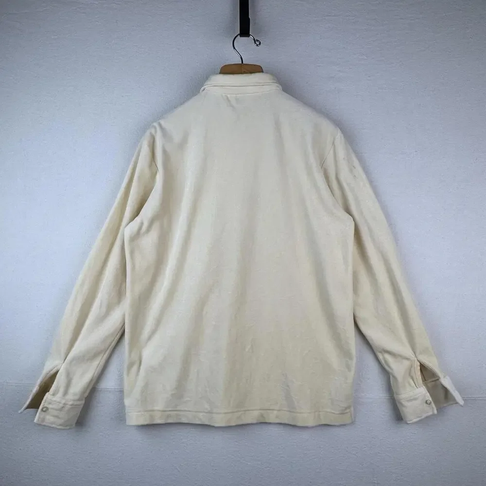 60-70s Vtg Van Heuson Wimbledon Velour Mens L Long Sleeve Polo Shirt Cream *Read